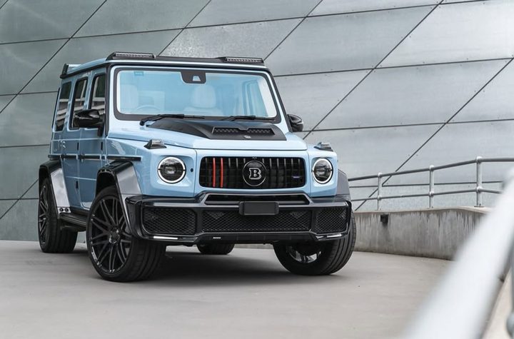 Brabus G-Wagon wrapped in baby blue with black carbon trim