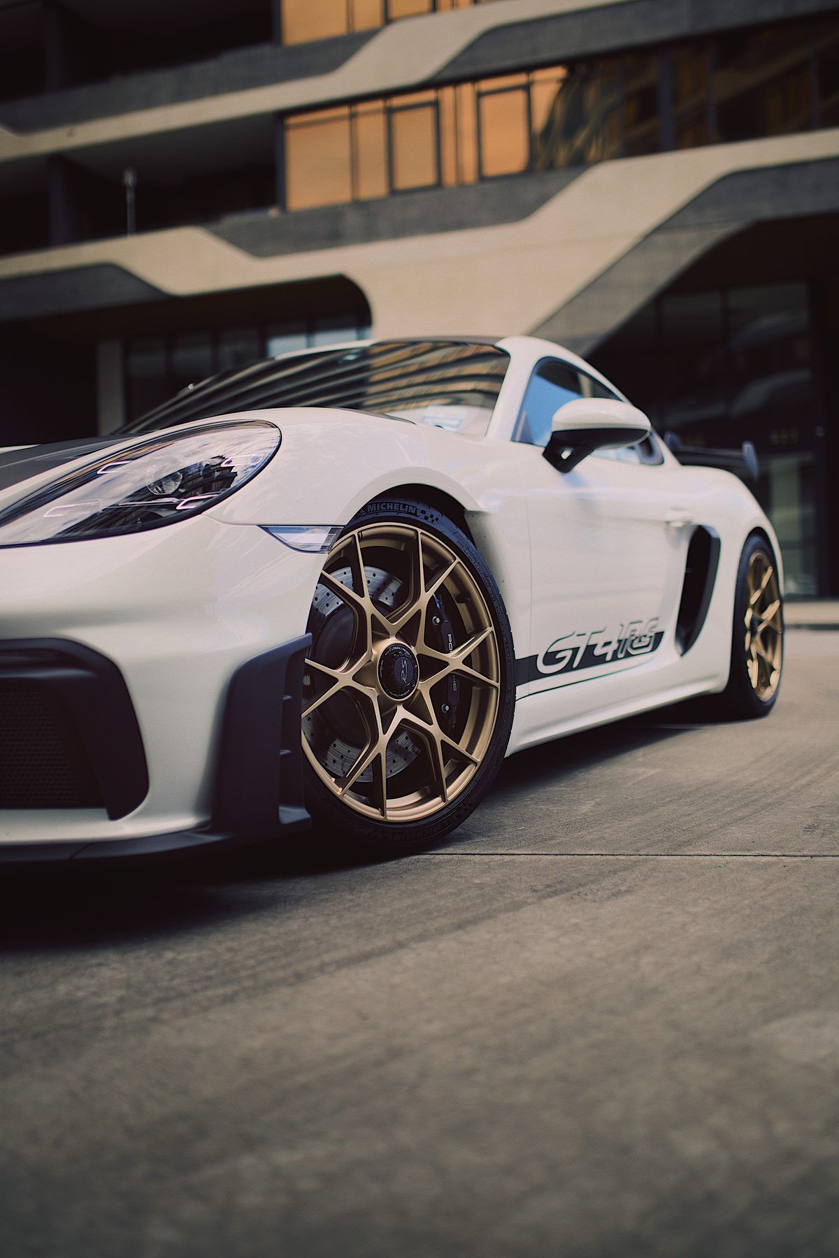 Low close-up of the GT4 RS front wheel and the GT4RS script on the door