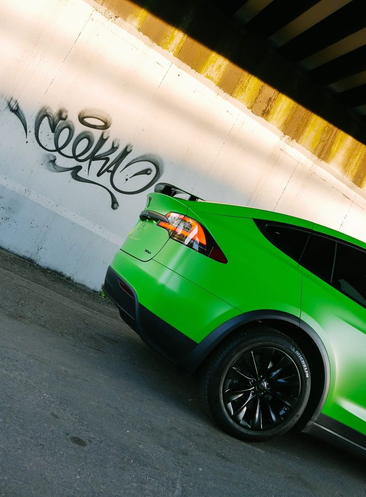 Tesla Model X wrapped in bright green